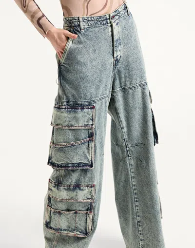 Diesel Mediumblue Denim Cargo Pants In Blue