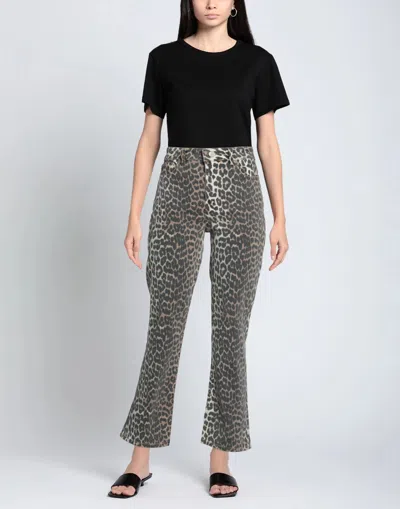 Ganni Leopardprint Washed Denim Bootcut Pants In Multi