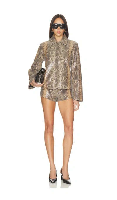 Mimchik Blouson Leather Jacket In Gray