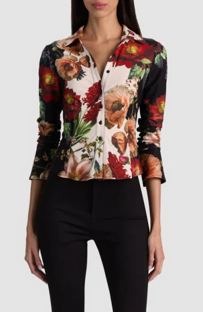 Alice And Olivia Freya Button Down Top In Multi