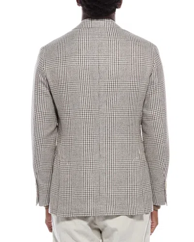 Brunello Cucinelli Half-lined Linen Blend Blazer With Houndstooth Motif In Gray