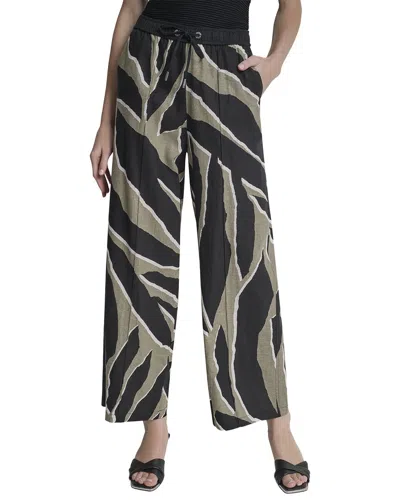 Dkny Printed Linen-blend Drawstring Pant In Black