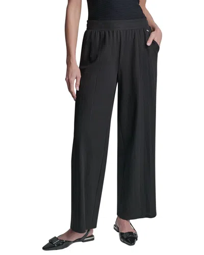 Dkny Pull-on Mini Logo Linen-blend Pant In Black