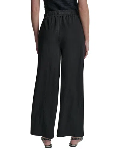 Dkny Pull-on Mini Logo Linen-blend Pant In Black