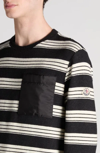 Moncler Mixed Media Stripe Long Sleeve Knit Top In Multi