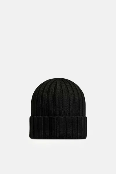 Moncler Mol20933b00036a9327999bb Ribbed Merino Wool Beanie In Black