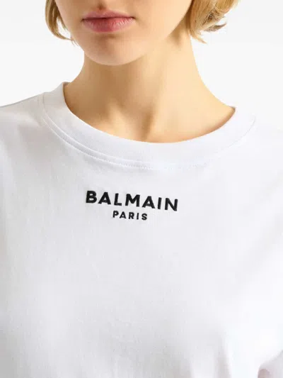 Balmain Crew Neck Nylon Blend Silk Top In White