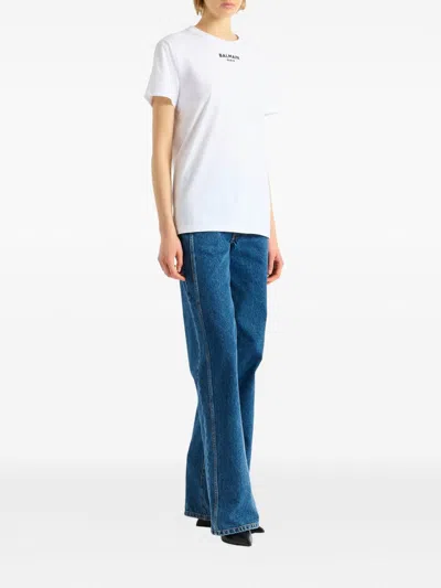 Balmain Crew Neck Nylon Blend Silk Top In White
