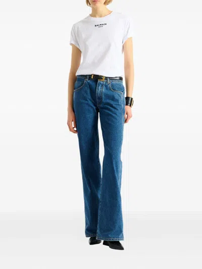 Balmain Crew Neck Nylon Blend Silk Top In White