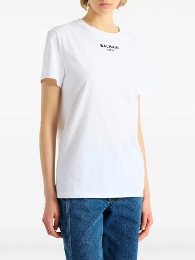 Balmain Crew Neck Nylon Blend Silk Top In White