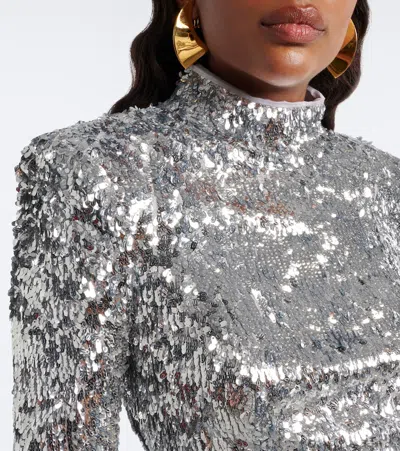 Balmain Sequin-embellished Structured-shoulder Mini Dress In Silver