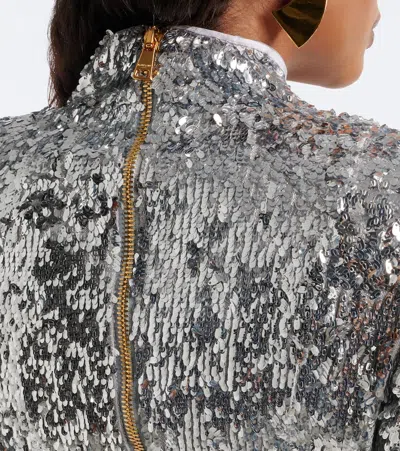 Balmain Sequin-embellished Structured-shoulder Mini Dress In Silver