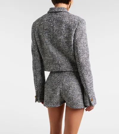 Versace Wool Boucle Jacket Contrast Buttons Cropped In Gray