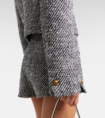 Versace Wool Boucle Jacket Contrast Buttons Cropped In Gray