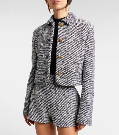 Versace Wool Boucle Jacket Contrast Buttons Cropped In Gray