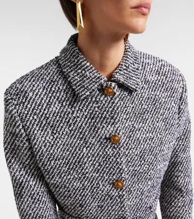 Versace Wool Boucle Jacket Contrast Buttons Cropped In Gray