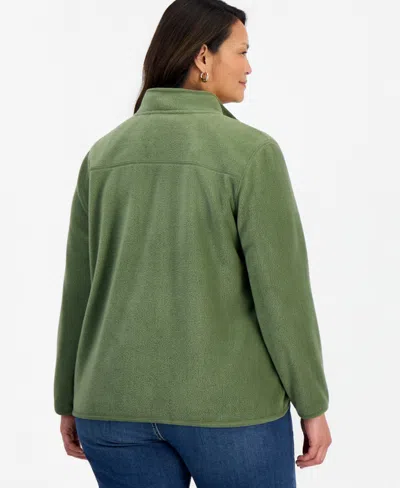 Style & Co Plus Size Solid Polar Fleece Zip-front Jacket, Exclusively At Macy's In Green