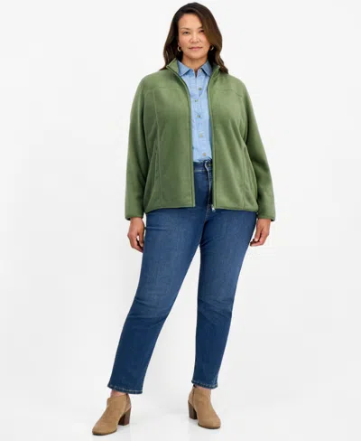 Style & Co Plus Size Solid Polar Fleece Zip-front Jacket, Exclusively At Macy's In Green