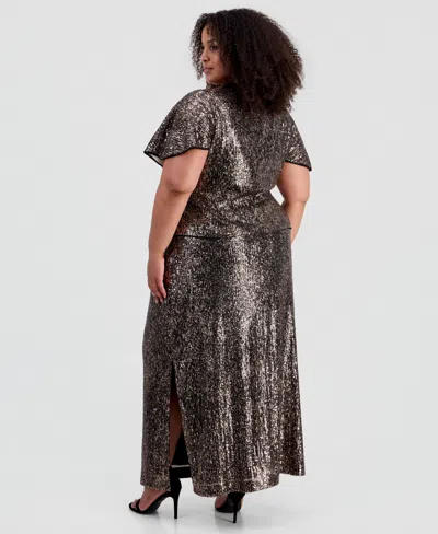 Muse Plus Size Sequinned Maxi Skirt In Brown