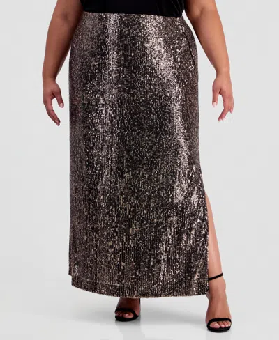 Muse Plus Size Sequinned Maxi Skirt In Brown