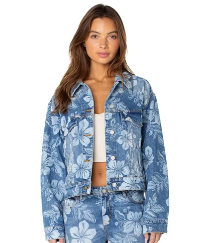 Roxy Big Tide Jacket In Flora Fade Print Denim Wash