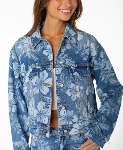 Roxy Big Tide Jacket In Flora Fade Print Denim Wash