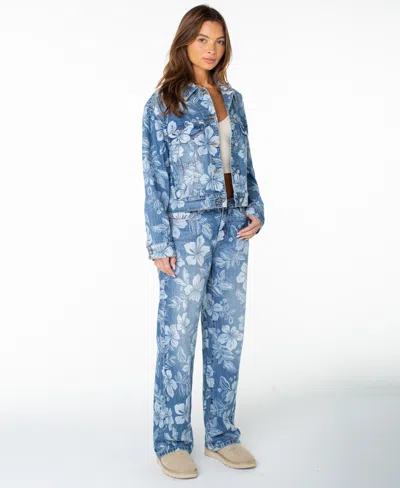 Roxy Big Tide Jacket In Flora Fade Print Denim Wash
