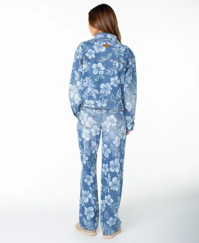 Roxy Big Tide Jacket In Flora Fade Print Denim Wash