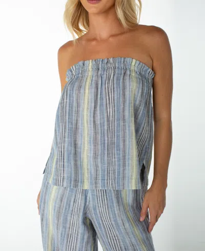 Roxy Offshore Stripe Strapless Cotton Top In Blue