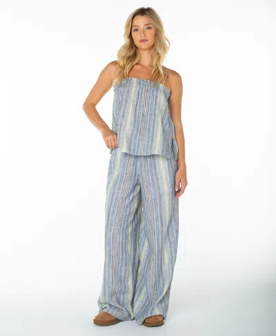 Roxy Offshore Stripe Strapless Cotton Top In Blue