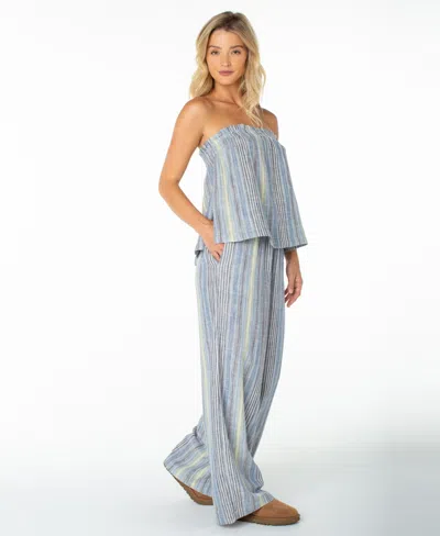 Roxy Offshore Stripe Strapless Cotton Top In Blue