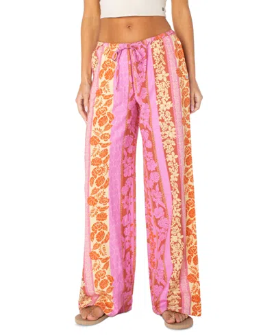 Roxy Iyla 2 Printed Wide Leg Drawstring Pants In Pink
