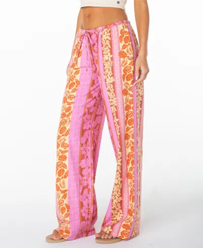 Roxy Iyla 2 Printed Wide Leg Drawstring Pants In Pink