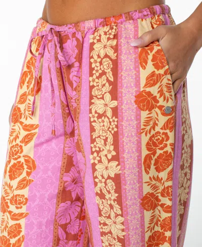 Roxy Iyla 2 Printed Wide Leg Drawstring Pants In Pink