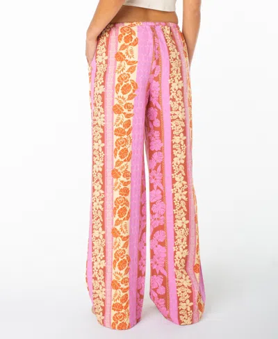 Roxy Iyla 2 Printed Wide Leg Drawstring Pants In Pink