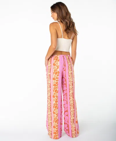Roxy Iyla 2 Printed Wide Leg Drawstring Pants In Pink