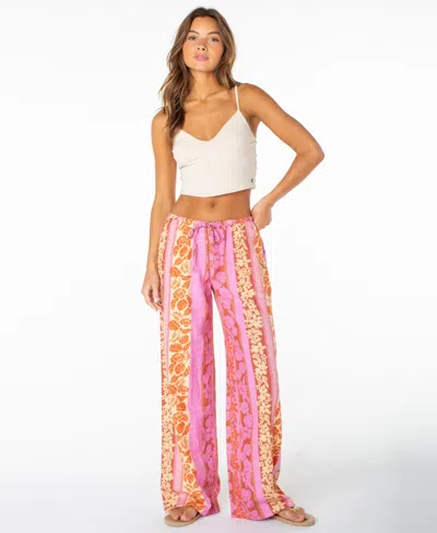 Roxy Iyla 2 Printed Wide Leg Drawstring Pants In Pink