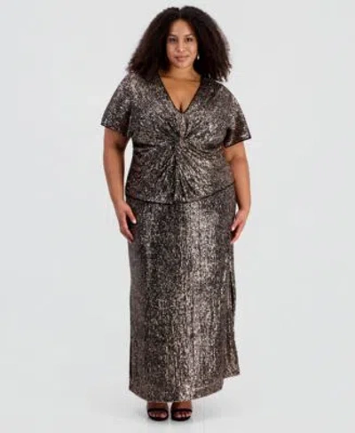 Muse Plus Size Sequinned Maxi Skirt In Brown
