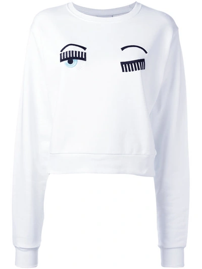 Chiara Ferragni Flirting Embroidered Cotton Sweatshirt In Bianco