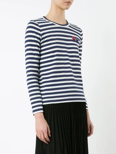 Shop Comme Des Garçons Play Striped Heart Logo T-shirt - Blue
