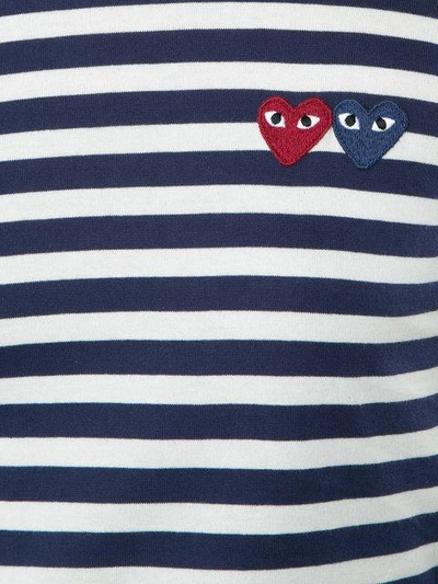 Shop Comme Des Garçons Play Striped Heart Logo T-shirt - Blue