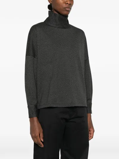 Niū Houndstooth-pattern High-neck Top In Black