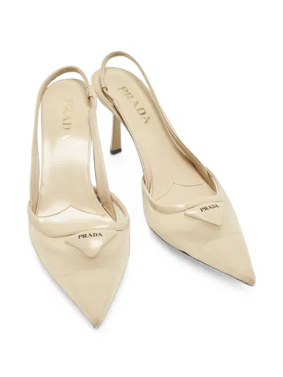 Pre-owned Prada Triangle-logo Mesh Pumps In Neutrals