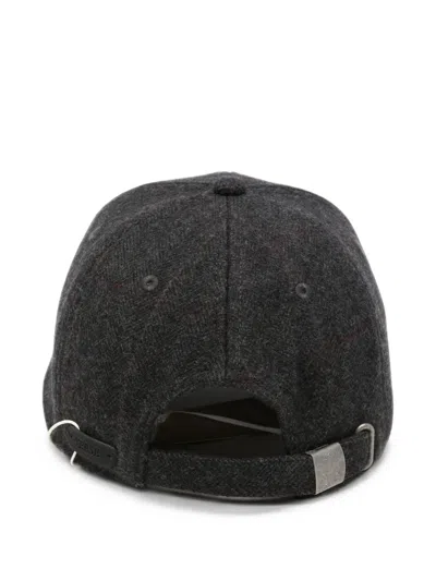 Yerse Herringbone-pattern Curved-peak Cap In Gray