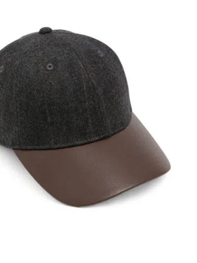 Yerse Herringbone-pattern Curved-peak Cap In Gray