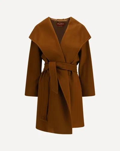 Max Mara Wool Drap Newmang Coat In Brown