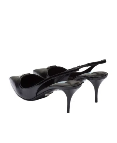 Prada Brushed Leather Slingback Pumps In Black
