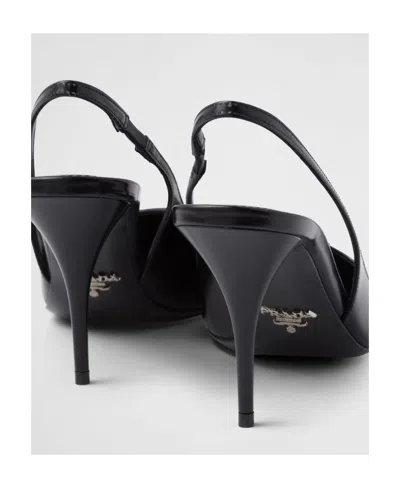 Prada Brushed Leather Slingback Pumps In Black
