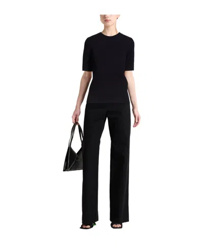 Max Mara Solid Knit Short Sleeve Top In Black