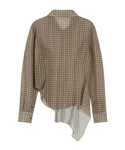 Andersson Bell Check-pattern Asymmetric Shirt In Brown